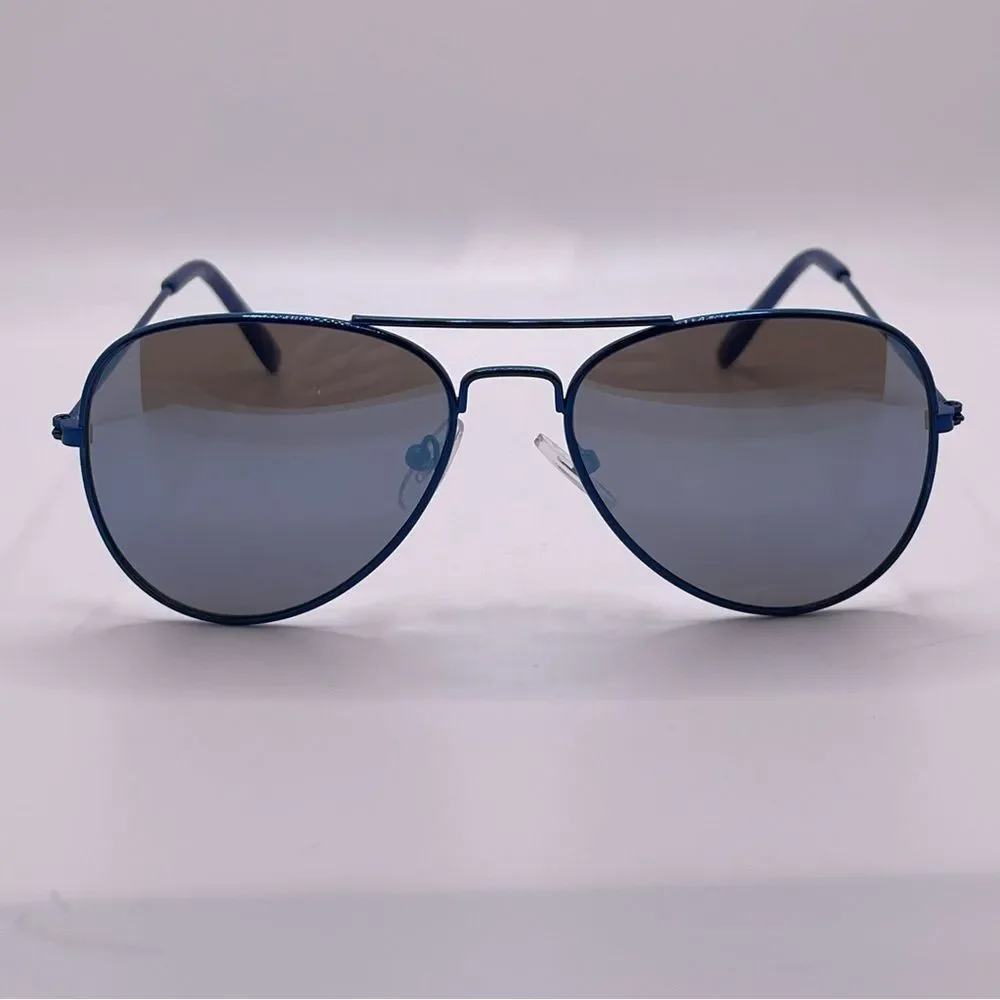 Blue Wire Frame Aviators with Mirrored Lenses